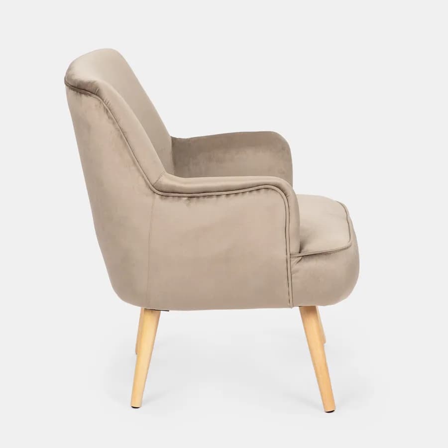 Poltrona in velluto cioccolato con gambe in legno - Elenor