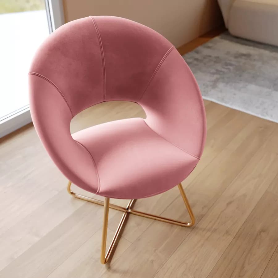 Poltrona in velluto rosa con schienale tondo e gambe oro - Cross