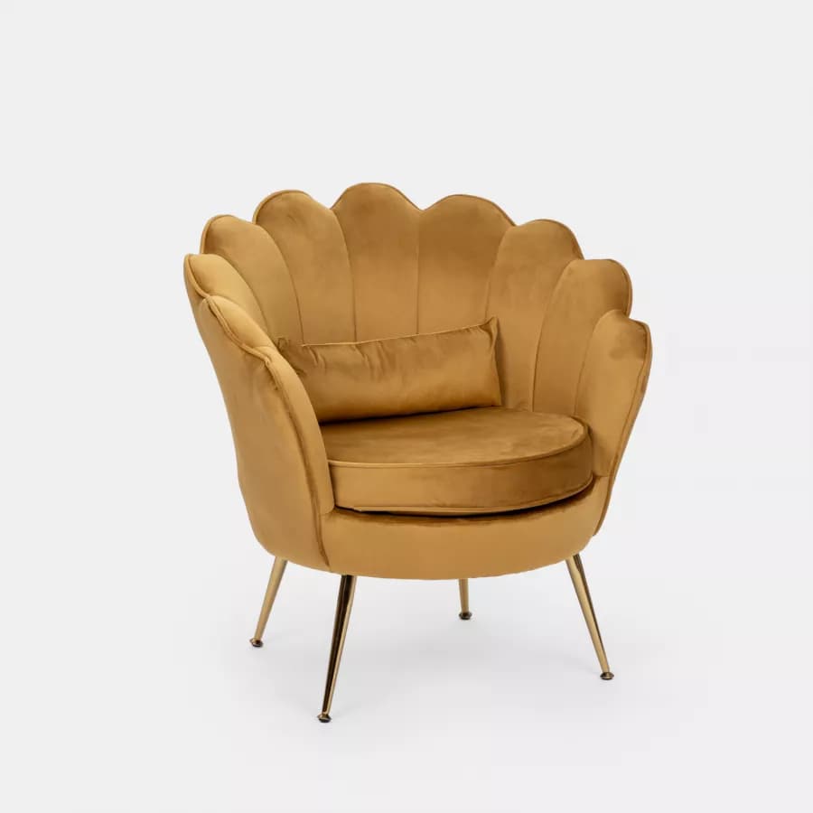 Poltrona in velluto senape con gambe oro - Oden