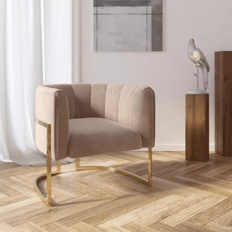Poltrona in velluto tortora con gambe oro - Declan