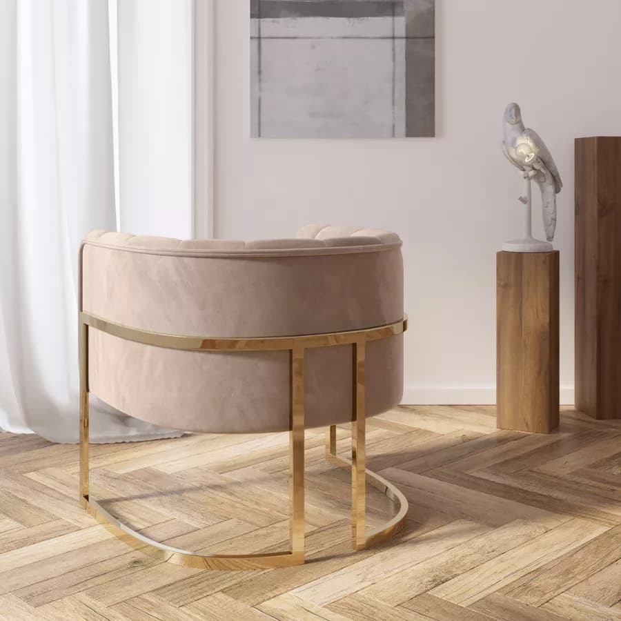 Poltrona in velluto tortora con gambe oro - Declan