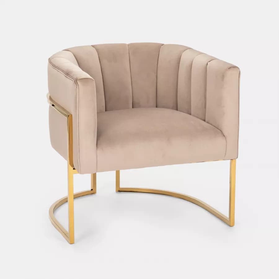 Poltrona in velluto tortora con gambe oro - Declan