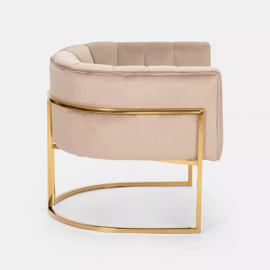 Poltrona in velluto tortora con gambe oro - Declan