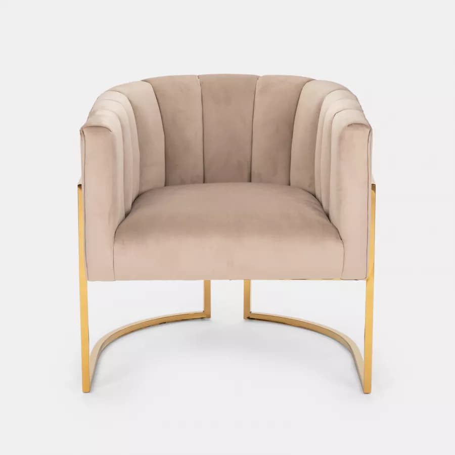 Poltrona in velluto tortora con gambe oro - Declan