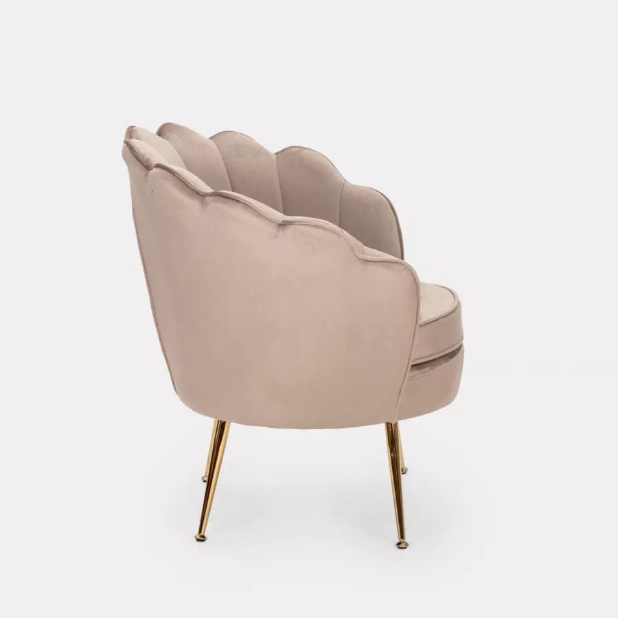 Poltrona in velluto tortora con gambe oro - Oden