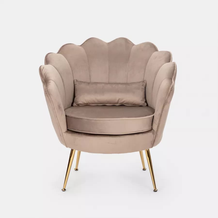 Poltrona in velluto tortora con gambe oro - Oden