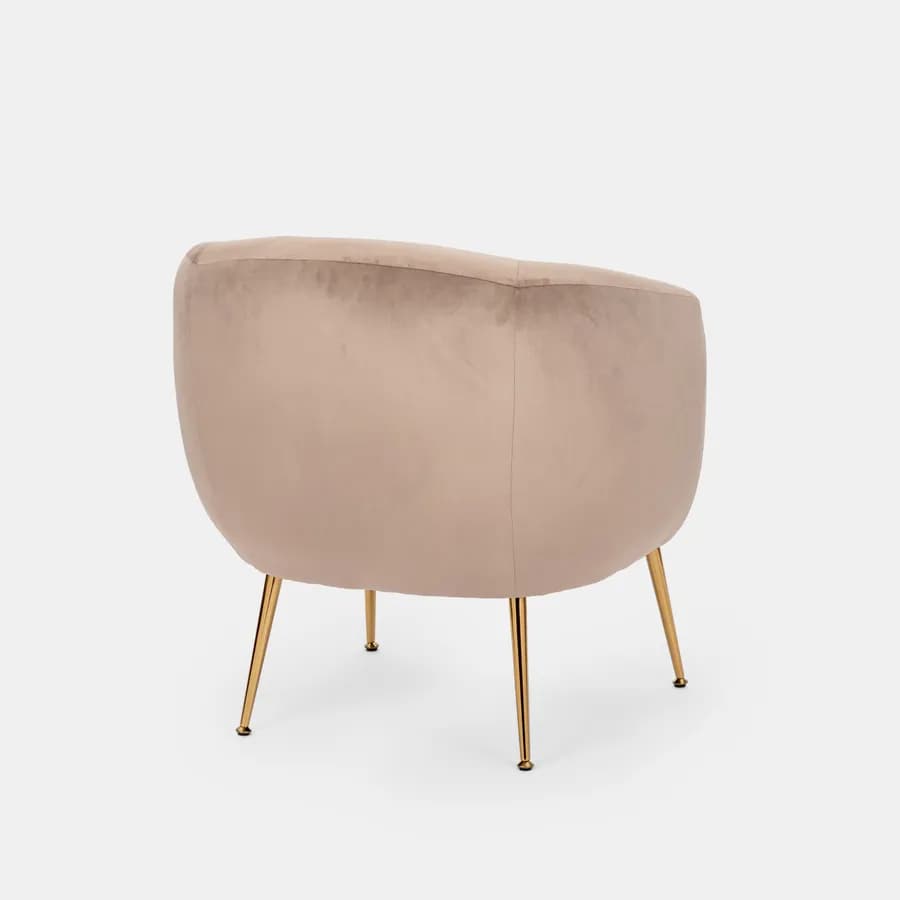 Poltrona in velluto tortora con braccioli e gambe oro - Jinny