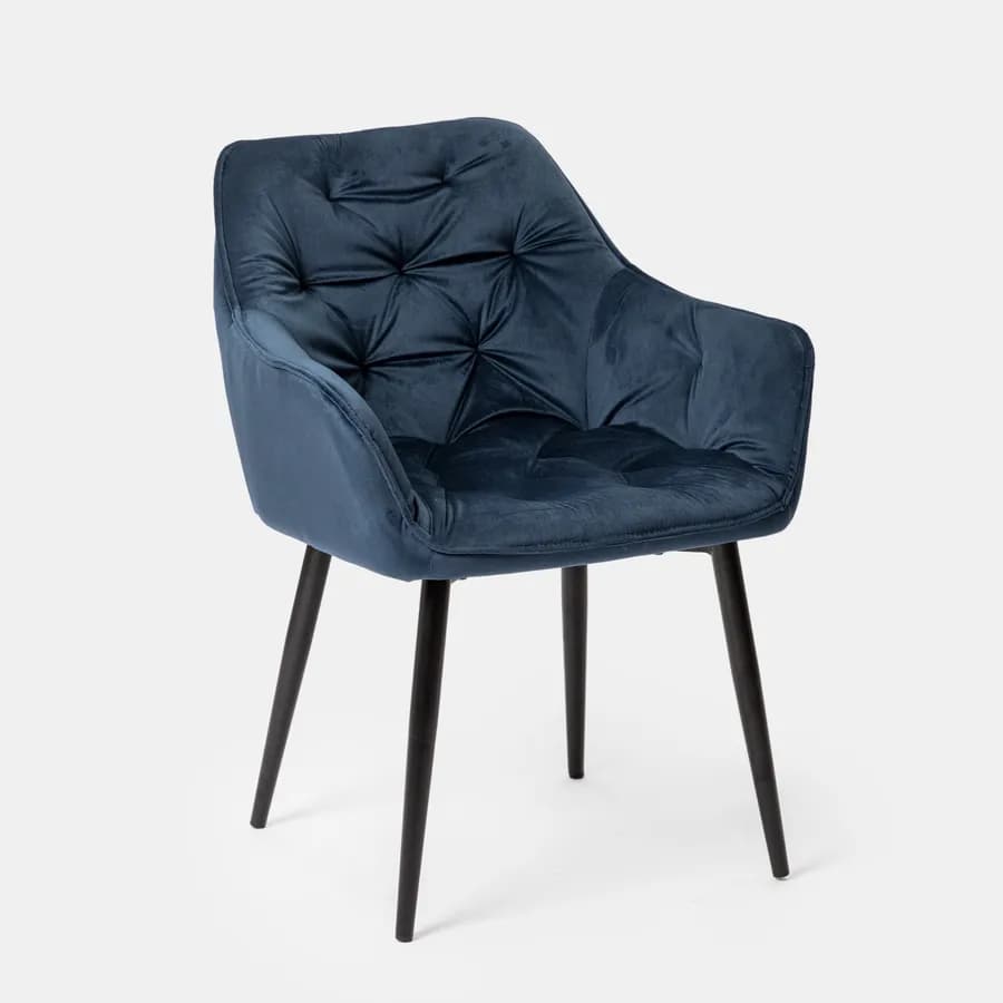 Poltrona in velluto trapuntato blu con gambe in metallo nero - Sulis