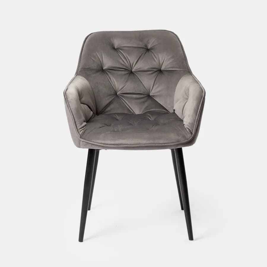 Poltrona in velluto trapuntato grigio scuro con gambe in metallo nero - Sulis
