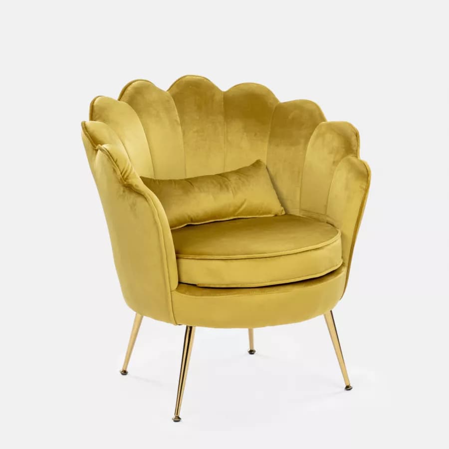 Poltrona in velluto giallo ocra con gambe oro - Oden