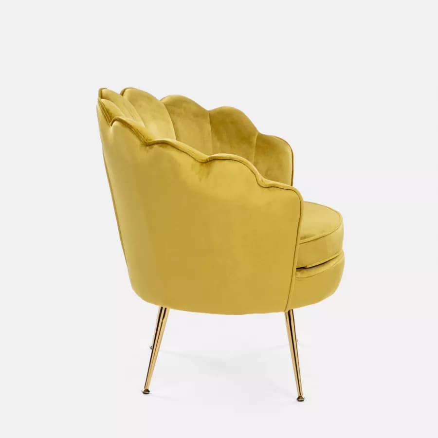 Poltrona in velluto giallo ocra con gambe oro - Oden