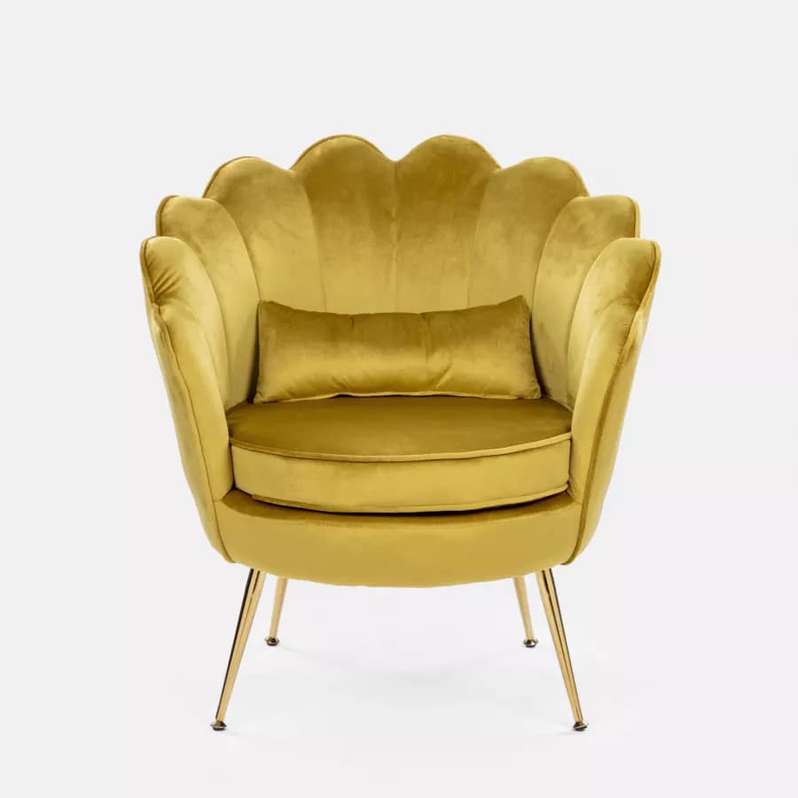 Poltrona in velluto giallo ocra con gambe oro - Oden