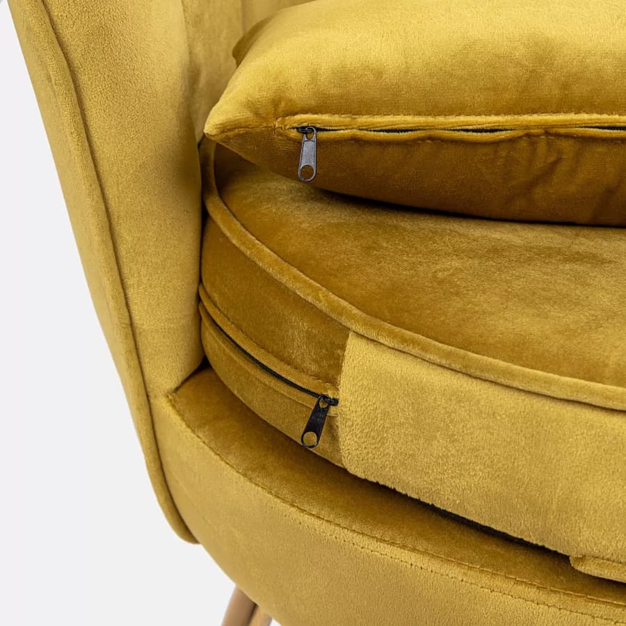 Poltrona in velluto giallo ocra con gambe oro - Oden