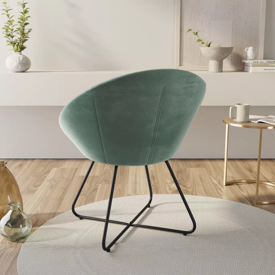 Poltrona in velluto verde salvia con gambe nere - Cross