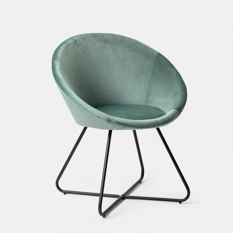 Poltrona in velluto verde salvia con gambe nere - Cross