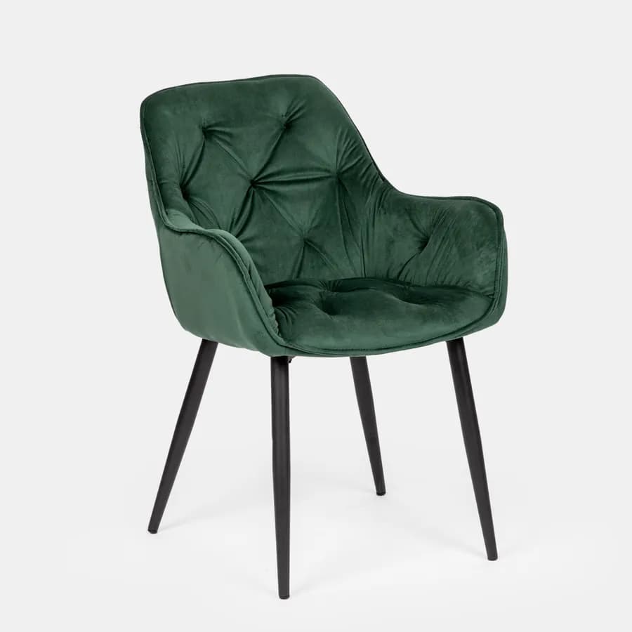Poltrona in velluto verde scuro con schienale trapuntato - Isotta