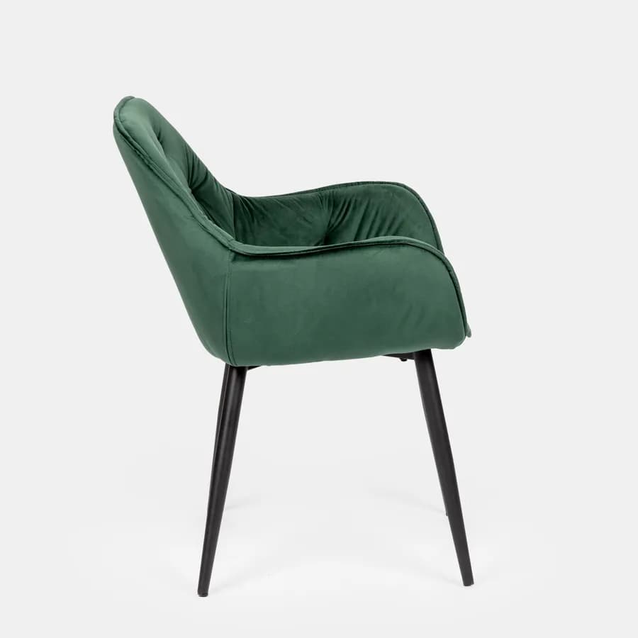 Poltrona in velluto verde scuro con schienale trapuntato - Isotta