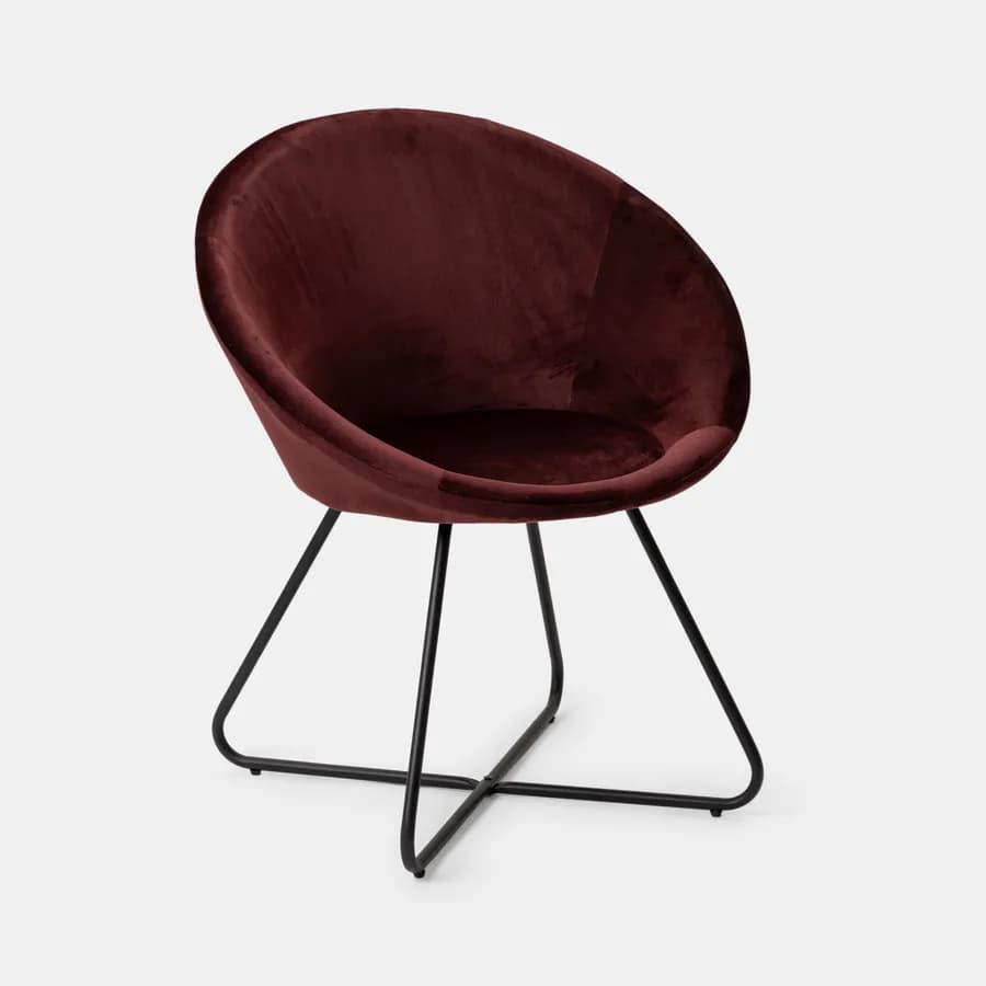 Poltrona in velluto vinaccia con gambe nere - Cross