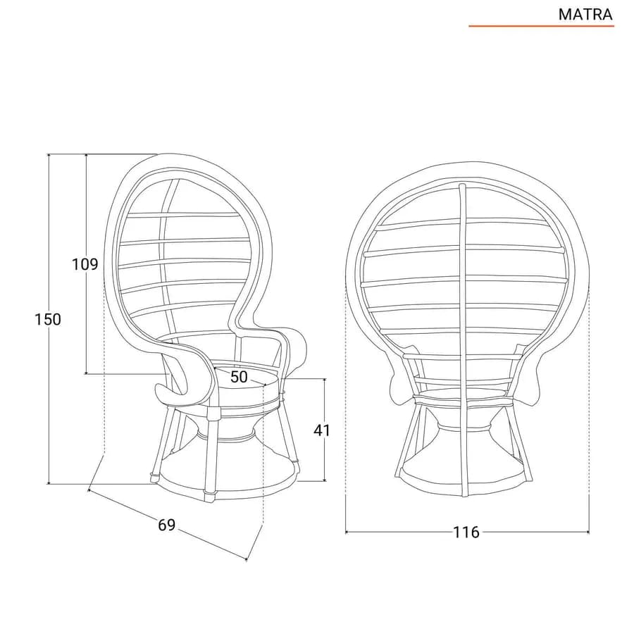 Poltrona pavone con cuscino rattan naturale - Matra