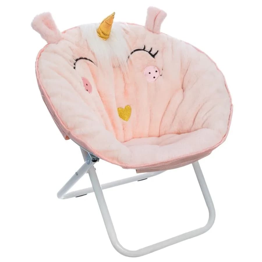 Poltrona pieghevole in tessuto peluche rosa fantasia unicorno con criniera - Kids