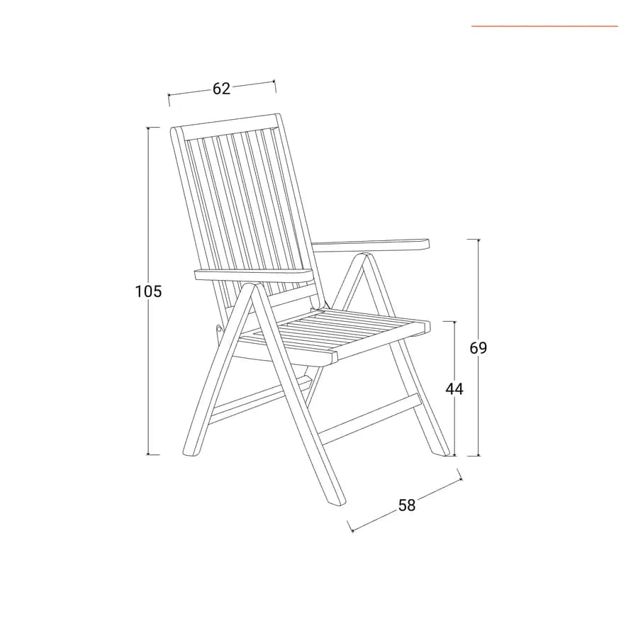 Sedia reclinabile con braccioli in legno teak - Louis