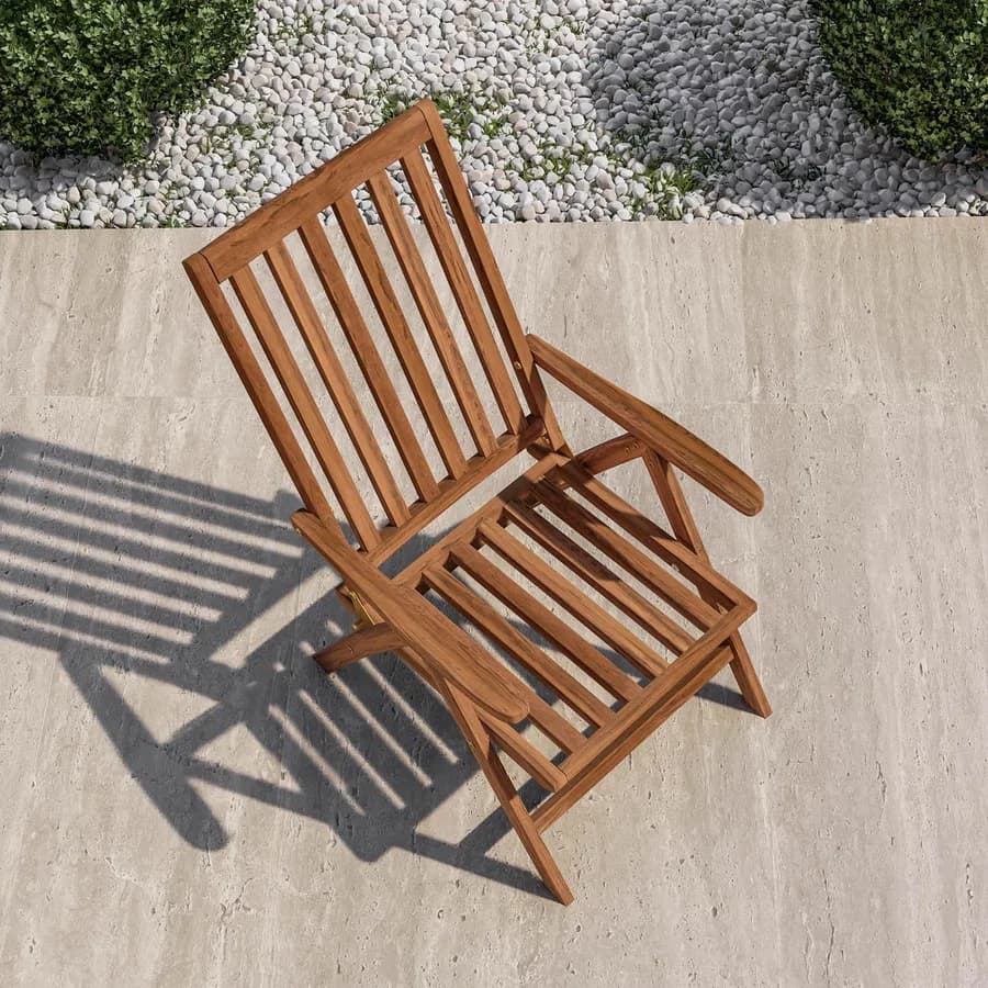 Sedia reclinabile con braccioli in legno teak - Louis