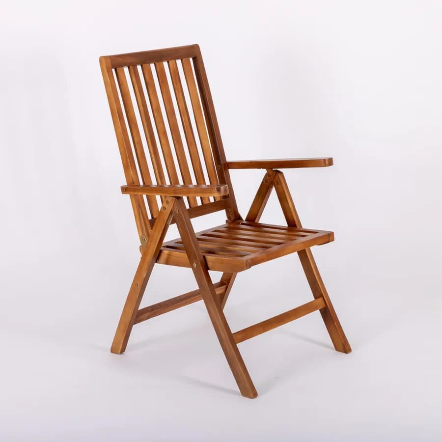 Sedia reclinabile con braccioli in legno teak - Louis