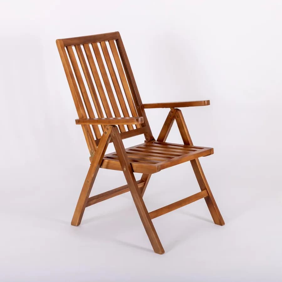 Sedia reclinabile con braccioli in legno teak - Louis