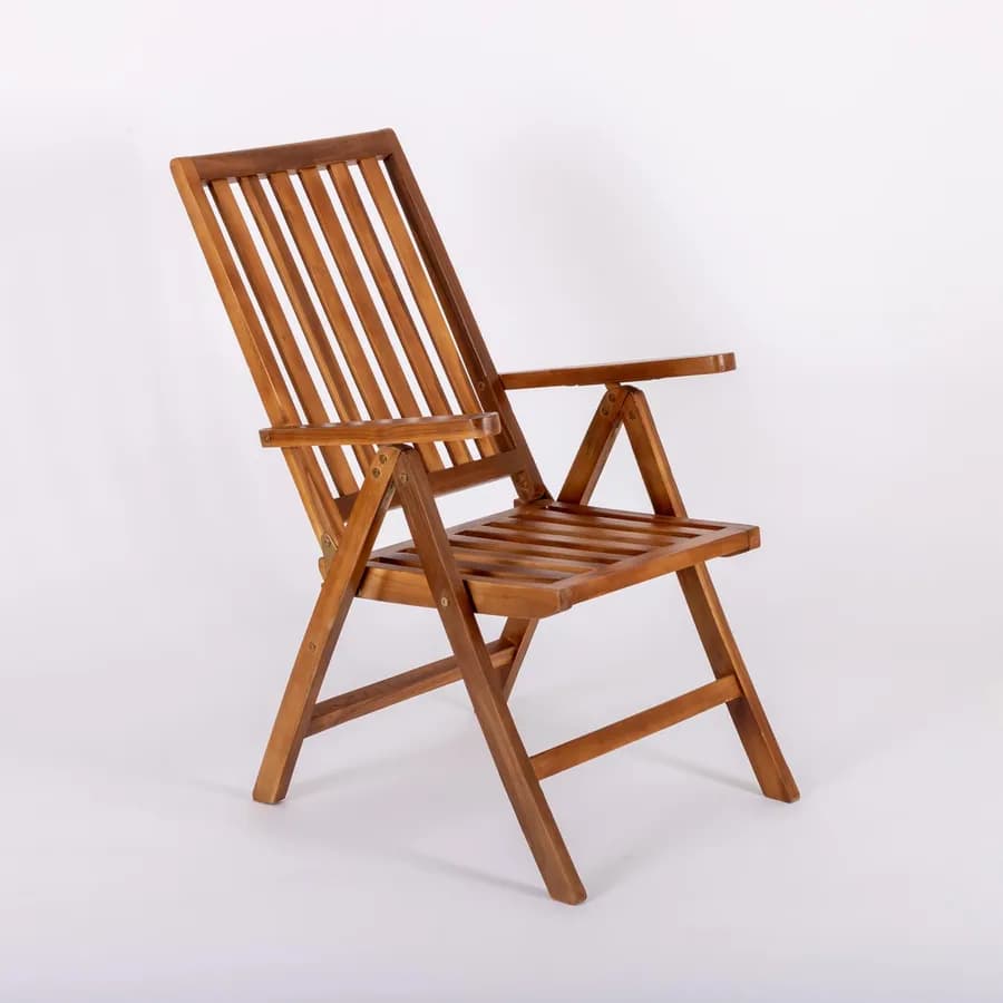 Sedia reclinabile con braccioli in legno teak - Louis