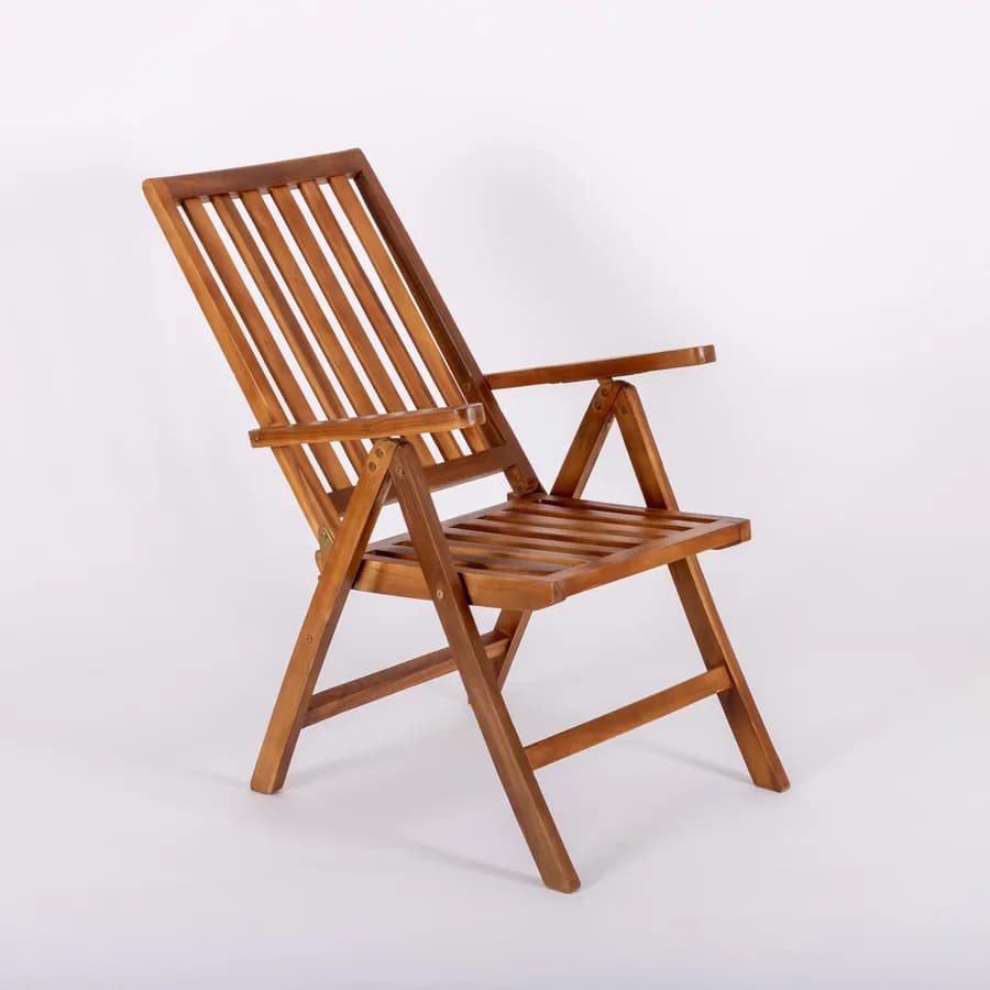 Sedia reclinabile con braccioli in legno teak - Louis