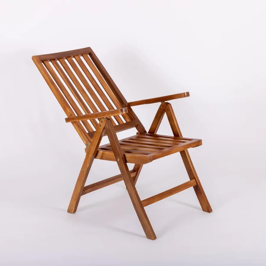 Sedia reclinabile con braccioli in legno teak - Louis