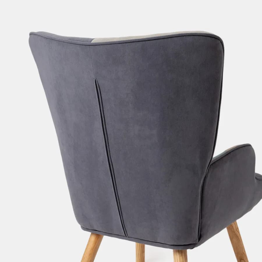 Poltrona scandinava in tessuto patchwork multicolor blu con poggiapiedi - Copenaghen