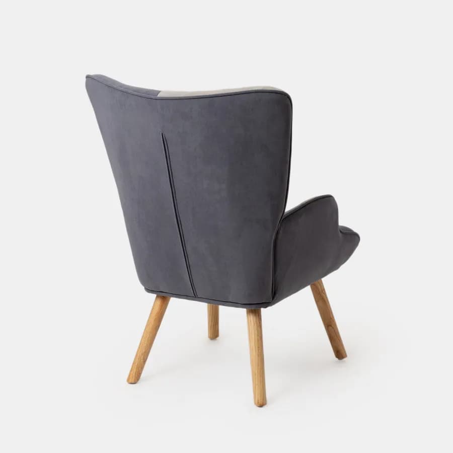 Poltrona scandinava in tessuto patchwork multicolor blu con poggiapiedi - Copenaghen