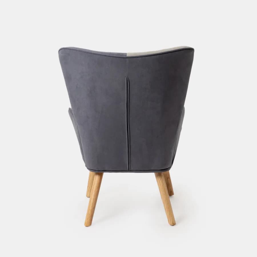 Poltrona scandinava in tessuto patchwork multicolor blu con poggiapiedi - Copenaghen