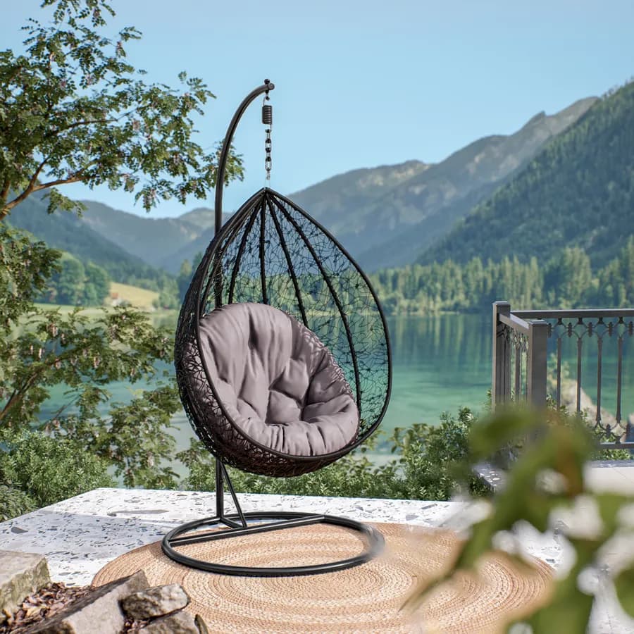 Poltrona sospesa in acciaio nero e polyrattan grigio - Paloma