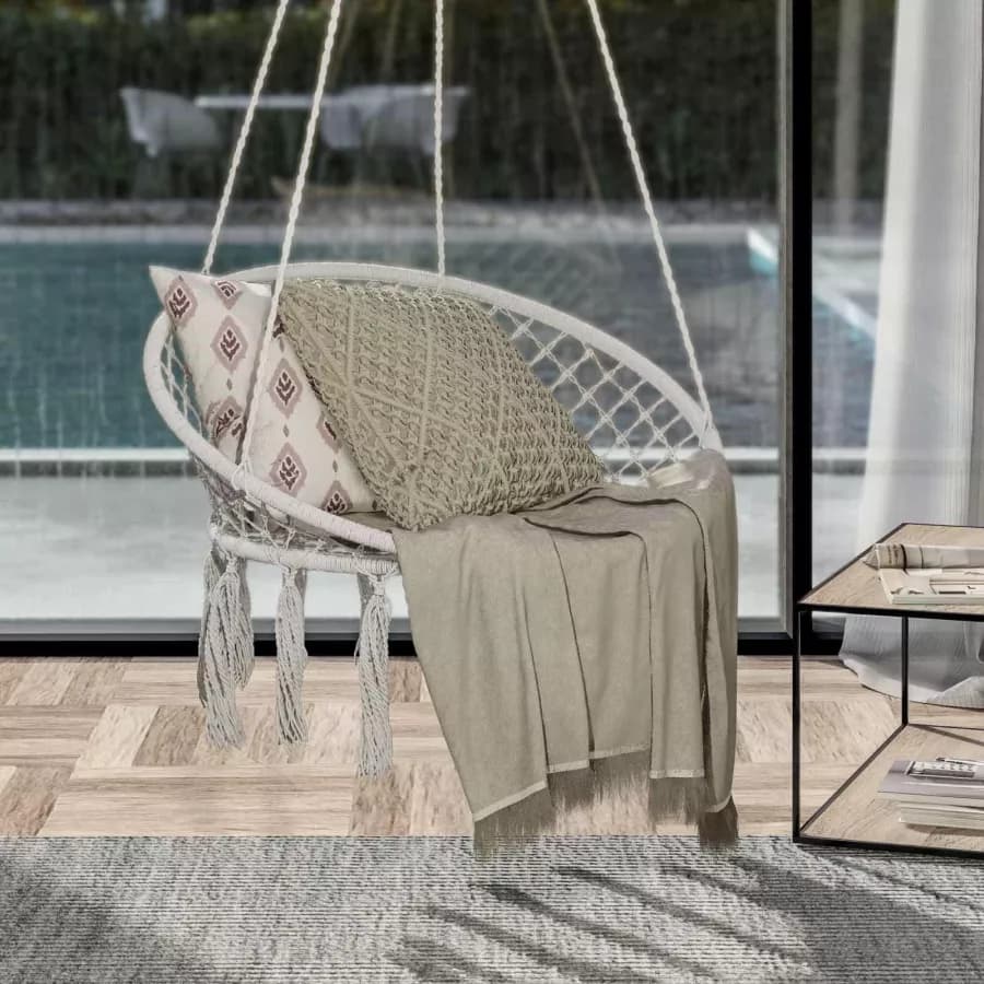 Seduta poltrona sospesa in bambù e polycotone ecrù - Silla