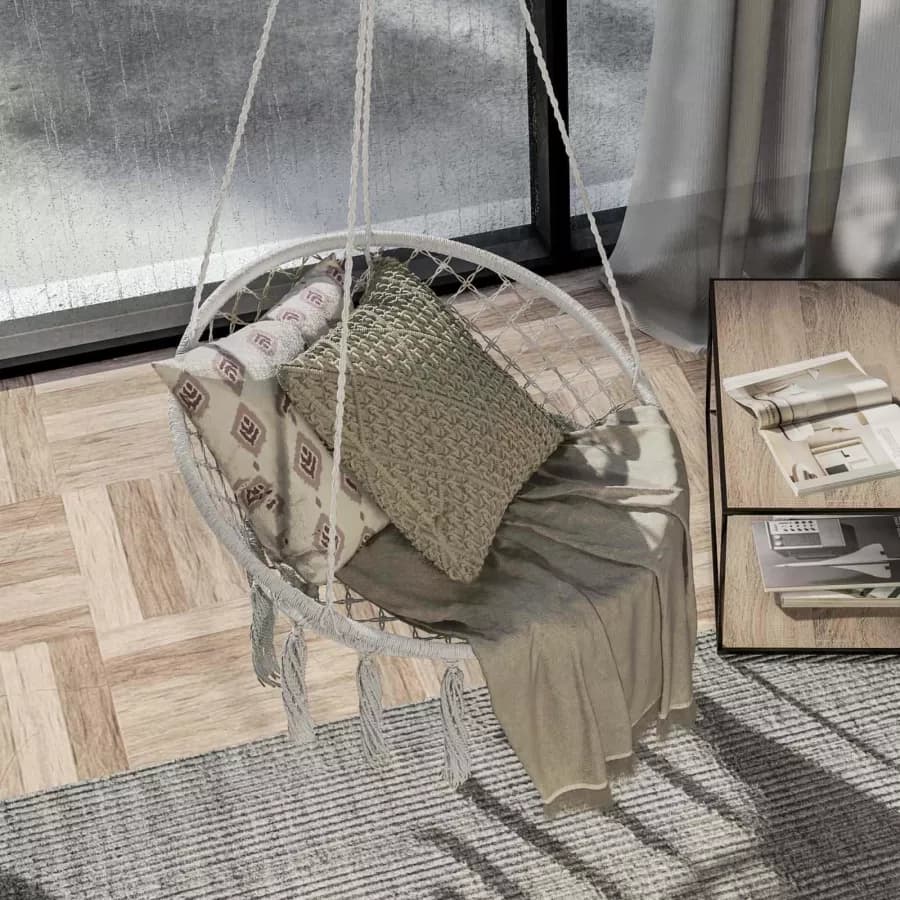 Seduta poltrona sospesa in bambù e polycotone ecrù - Silla