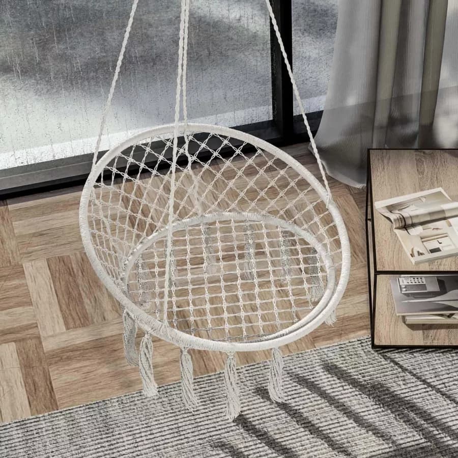 Seduta poltrona sospesa in bambù e polycotone ecrù - Silla