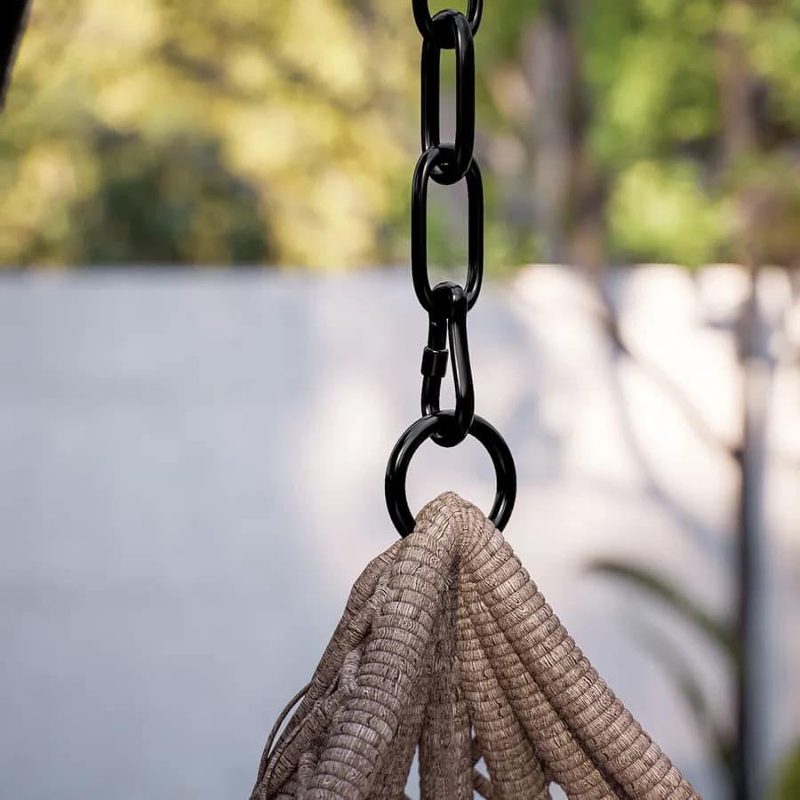Poltrona sospesa in polyrattan caffè con cuscino e supporto - Bouvet