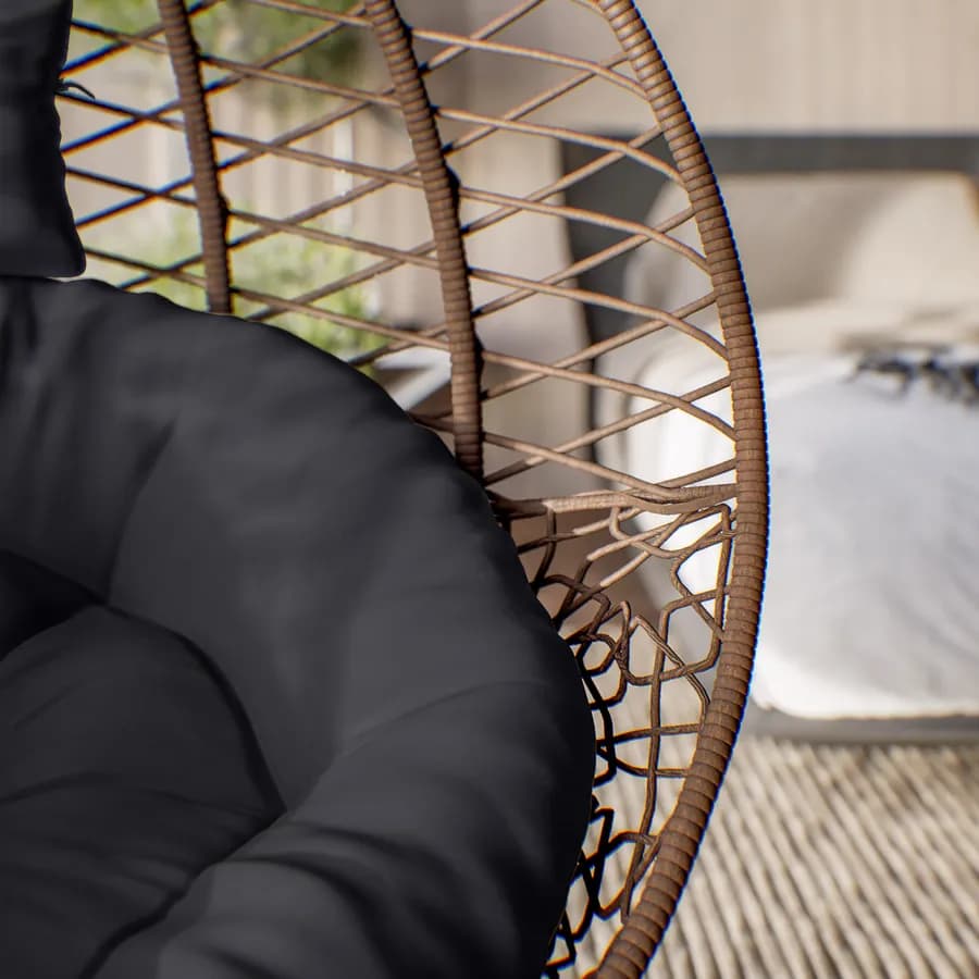 Poltrona sospesa in polyrattan caffè con cuscino e supporto - Bouvet