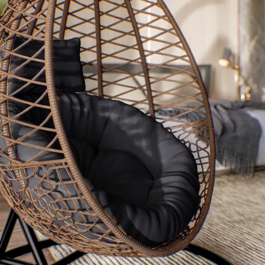 Poltrona sospesa in polyrattan caffè con cuscino e supporto - Bouvet