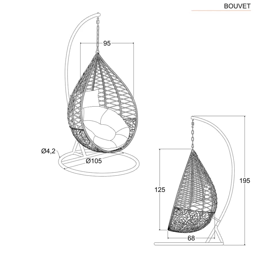 Poltrona sospesa in polyrattan caffè con cuscino e supporto - Bouvet
