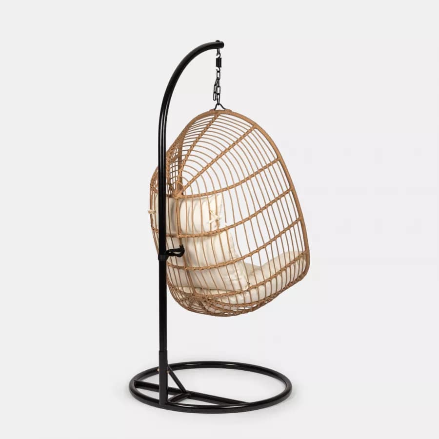 Poltrona sospesa in polyrattan naturale con cuscino e supporto - Tristan