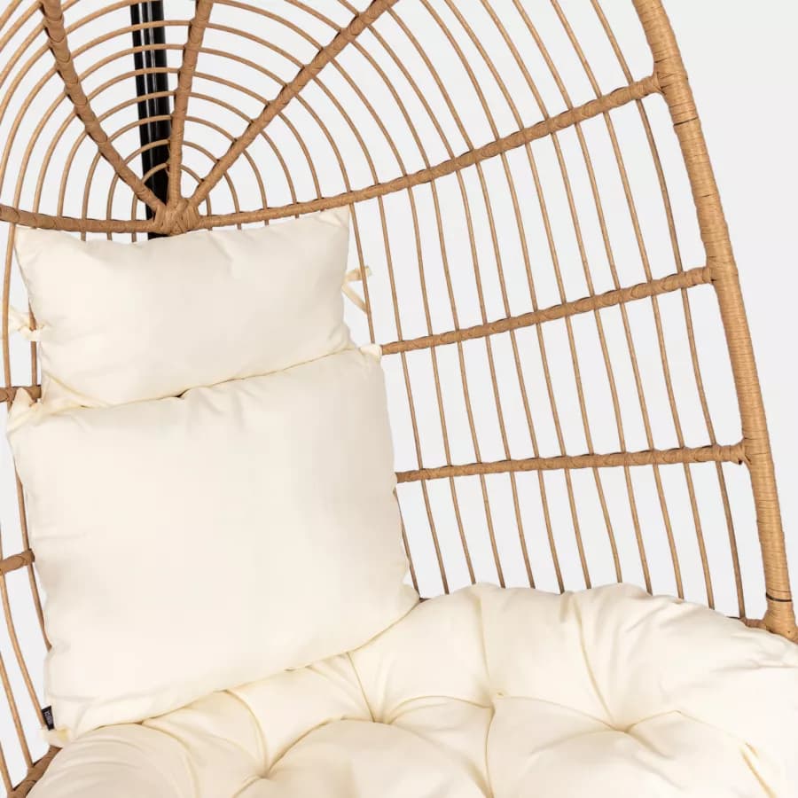 Poltrona sospesa in polyrattan naturale con cuscino e supporto - Tristan
