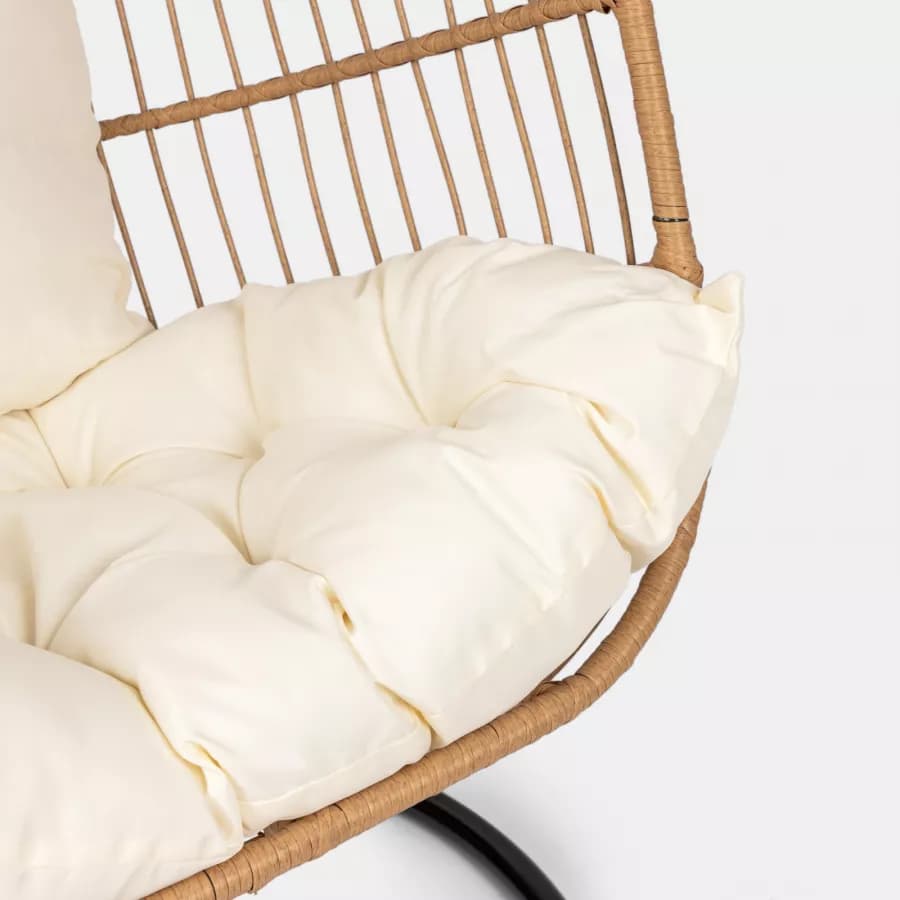 Poltrona sospesa in polyrattan naturale con cuscino e supporto - Tristan