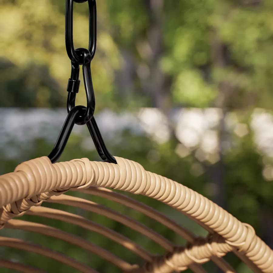 Poltrona sospesa in polyrattan naturale con cuscino e supporto - Tristan