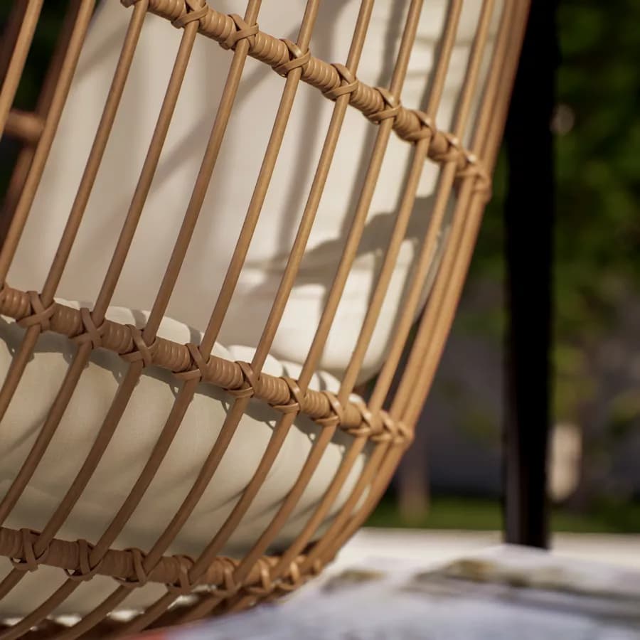 Poltrona sospesa in polyrattan naturale con cuscino e supporto - Tristan
