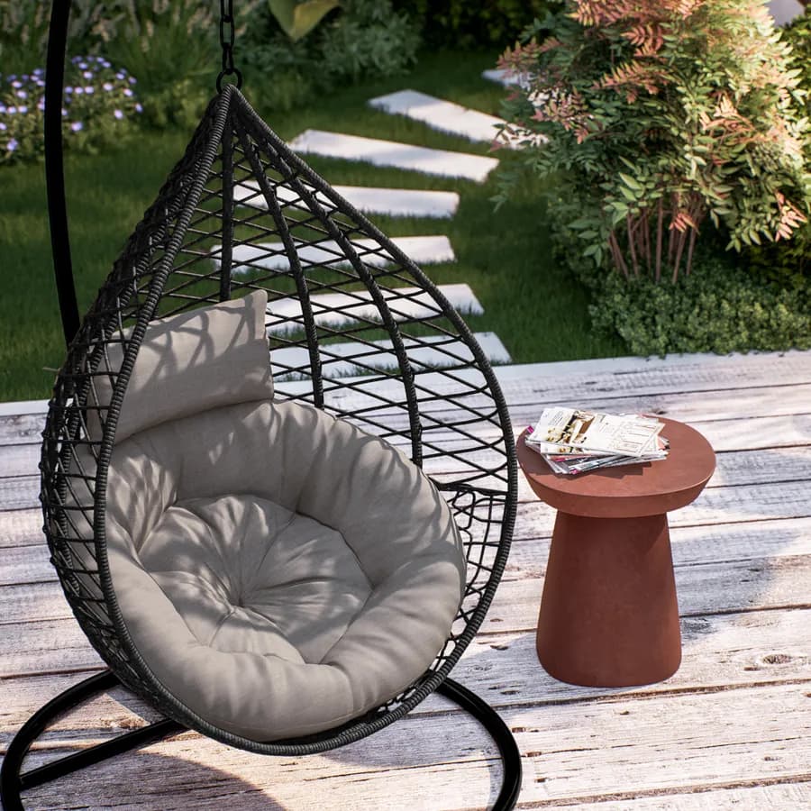 Poltrona sospesa in polyrattan nero con cuscino e supporto - Bouvet