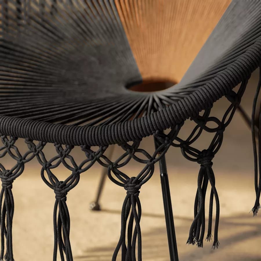 Poltrona macramè in cotone naturale caramello e nero - Dasya