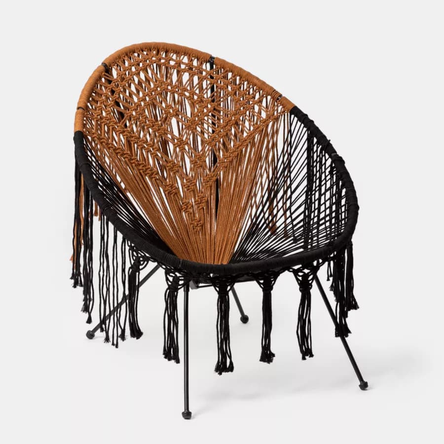 Poltrona macramè in cotone naturale caramello e nero - Dasya